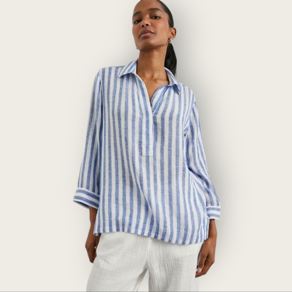 RAILS Banks Shirt In Blue White Casablanca Stripe Pullover Linen Blend Small